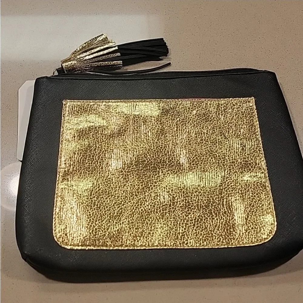 Emma Lomax Black and Gold Tassel Makeup Clutch Bag